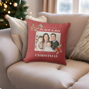 Coussin Photo de famille moderne Noël rouge