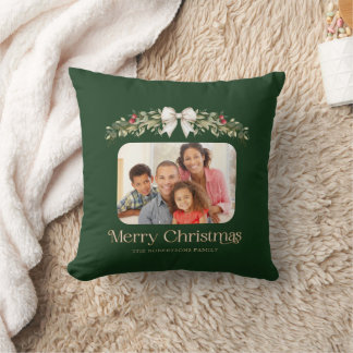 Coussin Photo de famille Moderne Script Joyeux Noël