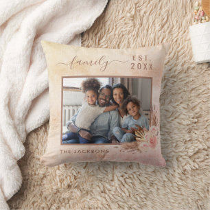 Coussin Photo de famille pampas herbe rose or rose fleuron