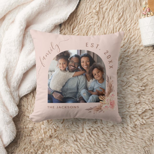Coussin Photo de famille pampas herbe rose or rose floral (Couverture)