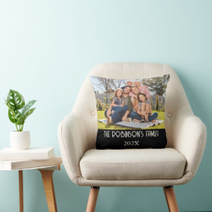 Coussin Photo de famille personnalisée Année noire et blan