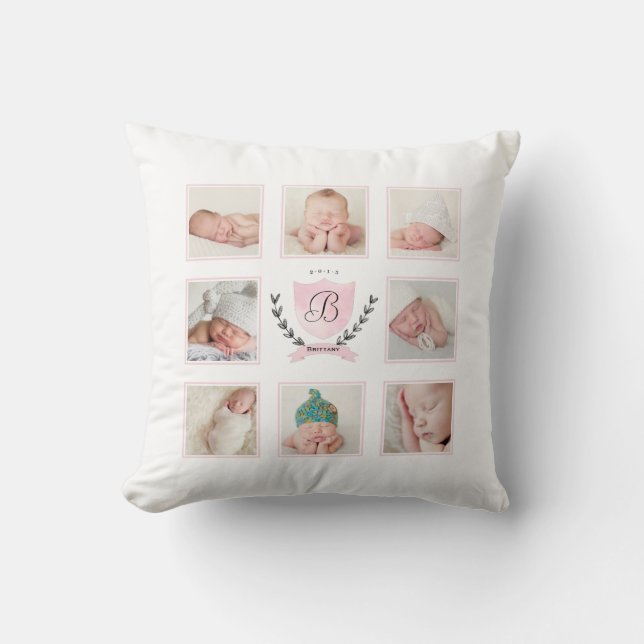 COUSSIN PHOTO DE FILLE DE BÉBÉ PERSONNALISÉE COLLAGE AVEC  (Recto)