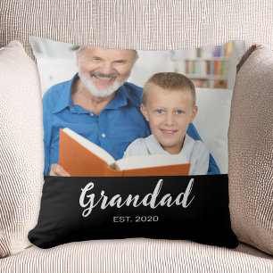 Coussin Photo de grand-père avec écriture moderne établie