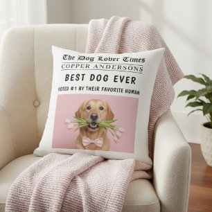Coussin Photo de journal personnalisé « Meilleur chien du