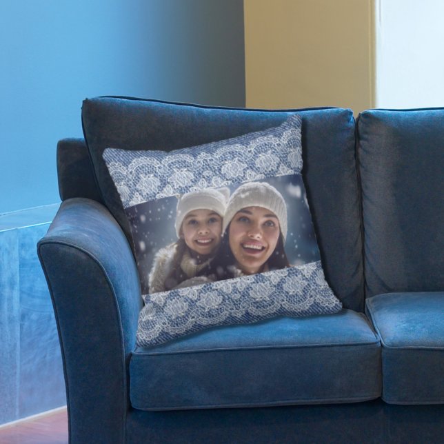 Coussin Photo de la famille denim bleu dace (Créateur téléchargé)