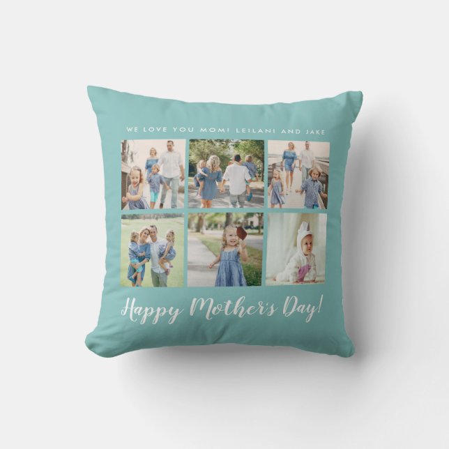 Coussin Photo de la Fête des Mères en bleu Turquoise (Recto)
