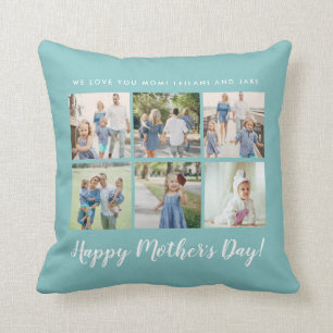 Coussin Photo de la Fête des Mères en bleu Turquoise