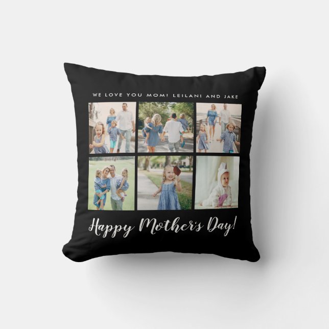 Coussin Photo de la Fête des mères personnalisées Noir (Recto)