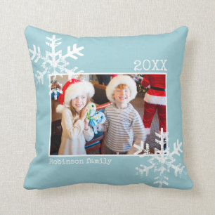 Coussin Photo de Noël bleu Aqua Flèches de neige désorg
