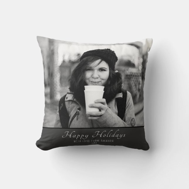Coussin Photo de Noël personnalisée en gris (Recto)