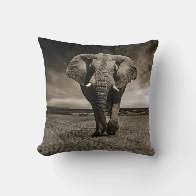 Coussin Photo d'éléphant Bull de la faune (Recto)