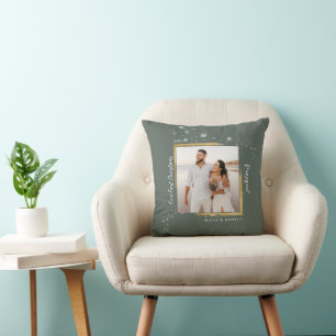 Coussin Photo encadré en or Notre premier Noël mariés