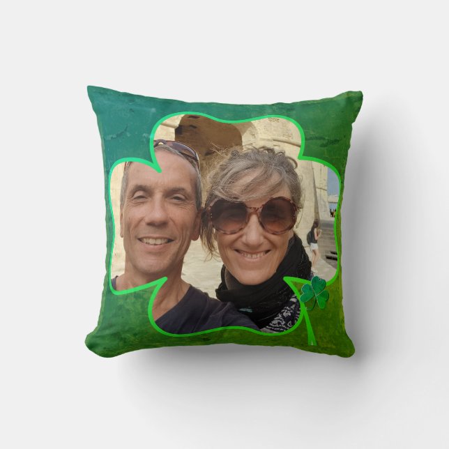 Coussin Photo encadrée de 4 feuilles avec texte (Recto)
