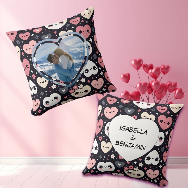 Coussin Photo et noms personnalisés de la Saint-Valentin (Créateur téléchargé)