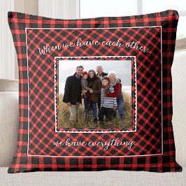 Coussin Photo Famille Red Buffalo Plaid Holiday
