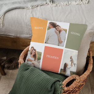 Coussin Photo Family Collage moderne   Happy Thanksgiving