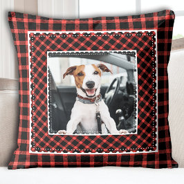 Coussin Photo Festive Red Plaid Chien
