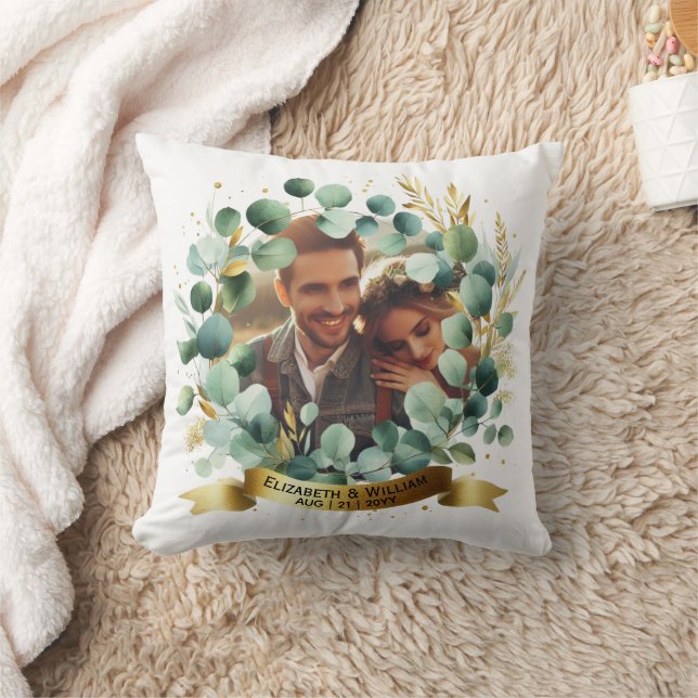 Coussin PHOTO Mariage Merci Eucalyptus Feuille Cadeau (Couverture)