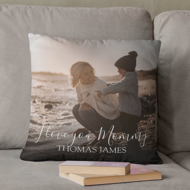 Coussin Photo moderne 2 | Je t'aime maman | Personnalisé (Créateur téléchargé)