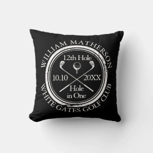 Coussin Photo personnalisé d'un trou en un au golf en noir