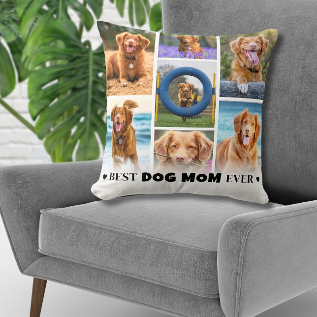 Coussin Photo personnalisée Collage Chien Maman (Personalized Photo Collage Dog Mom Throw Pillow )