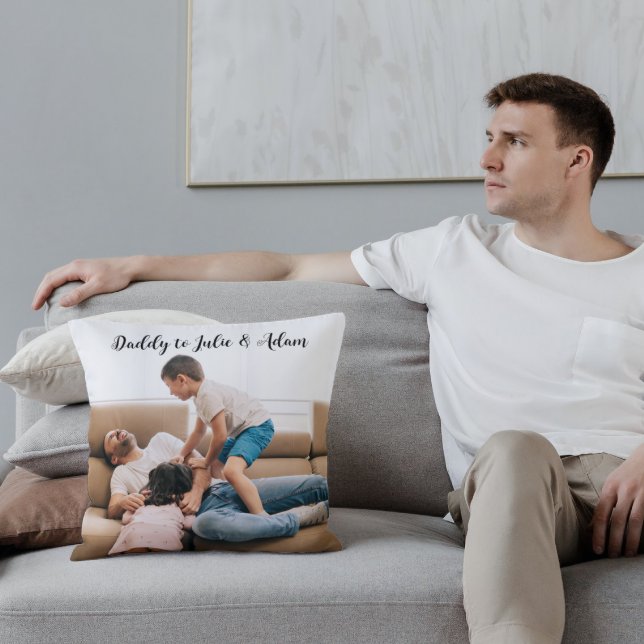 Coussin Photo personnalisée Daddy Kids Noms de script Fête (Créateur téléchargé)
