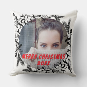 Coussin Photo personnalisée de la couronne noire de Noël