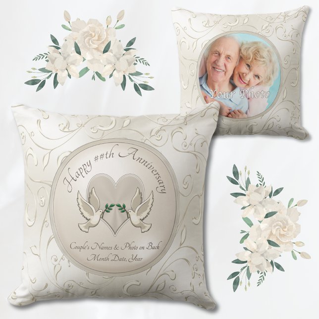 Coussin Photo personnalisée Joyeux cadeaux d'anniversaire  (Photo, Personalized Anniversary Gifts. Anniversary Pillow. 2nd, 60 year wedding anniversary gifts. )