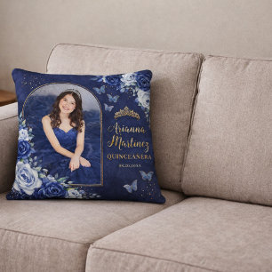 Coussin Photo personnalisée Sweet 16 Quinceañera bleu roya