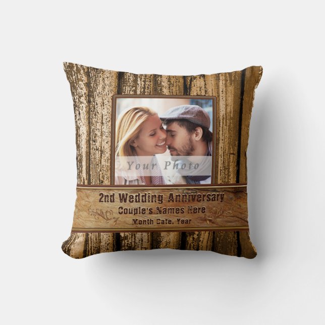 Coussin Photo Rustic Deuxième Anniversaire Cadeau pour lui (Recto)