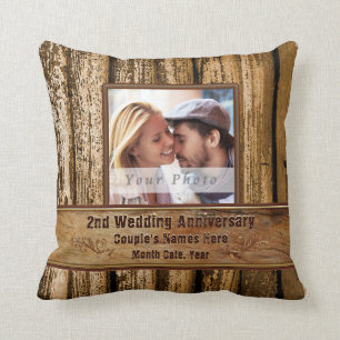 Coussin Photo Rustic Deuxième Anniversaire Cadeau pour lui