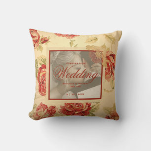 Coussin Photographie de mariage personnalisée avec rose ro