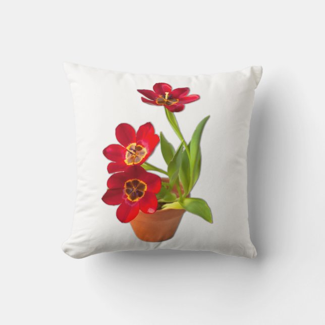 Coussin Photographie rouge mûre mise en pot de tulipes (Recto)