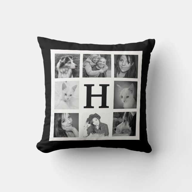 Coussin Photos de famille de mod 16 de BW et monogramme (Recto)