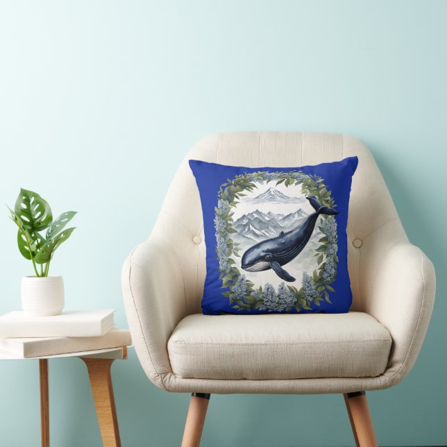 Coussin Physeter macrocephalus Whale With Mountain Laurel (Chaise)