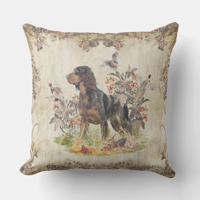 Coussin Picardy Spaniel, chasse aux oiseaux (Recto)
