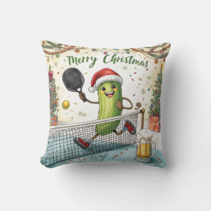 Coussin Pickleball fête Noël avec de la bière