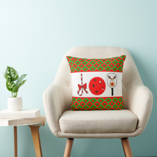 Coussin Pickleball Noël Joie Sucre de canne Paddles Ball