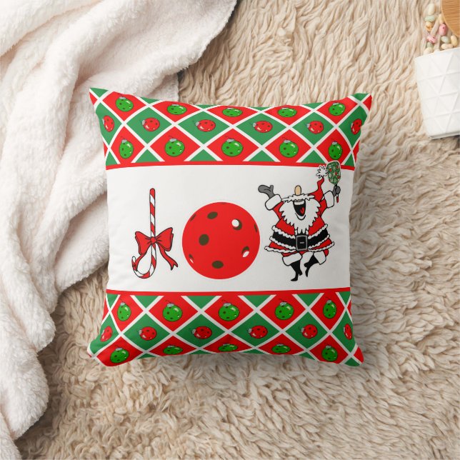 Coussin Pickleball Santa Christmas Joy Ornaments Red Green (Couverture)
