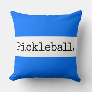 Coussin PICKLEBALL Texte Rétro Bleu Clair Rayures Blanches