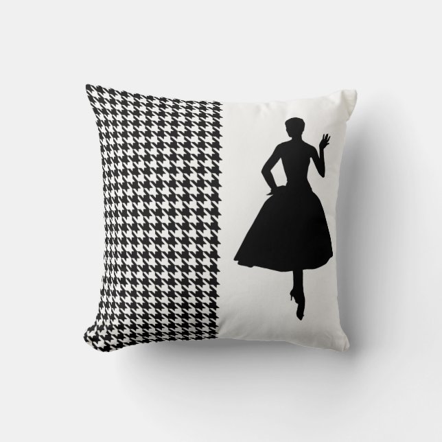 Coussin Pied-de-poule moderne noir avec la silhouette de (Recto)