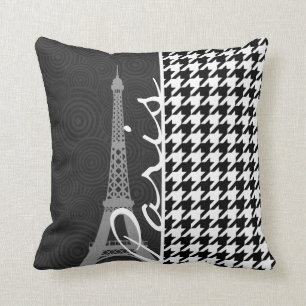 Coussin Pied-de-poule noir et blanc ; Paris