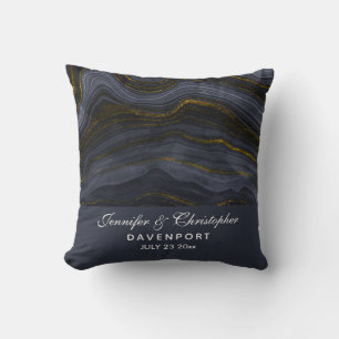 Coussin Pierre d'Agate Noir & Or moderne Mariage Abstrait
