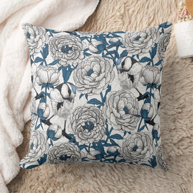 Coussin Pies blanches et mésanges bleues (Couverture)