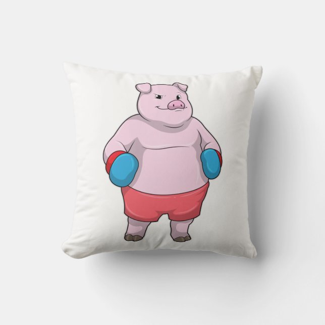 Coussin Pig at Boxing with Boxing gloves (Recto)