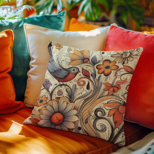 Coussin Pigeon et Floral Design été