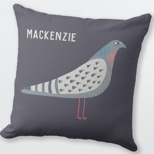 Coussin Pigeon Personnalisé (Personalized custom name pigeon bird throw pillow)