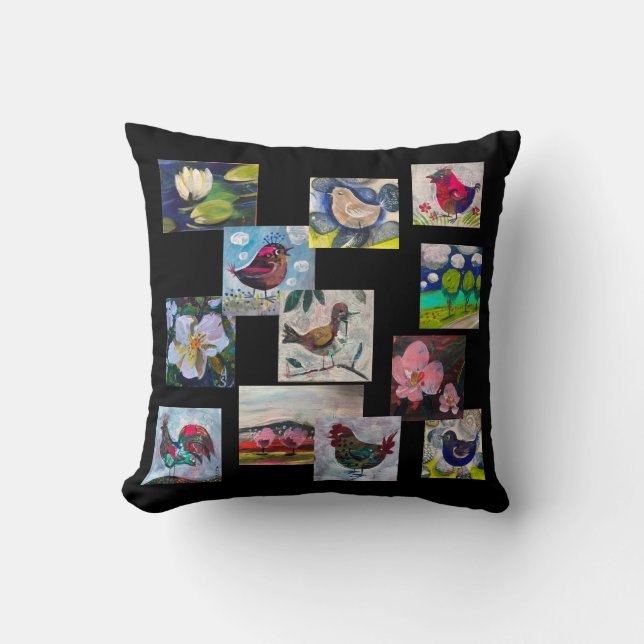 Coussin Pillon aux oiseaux et fleurs (Recto)
