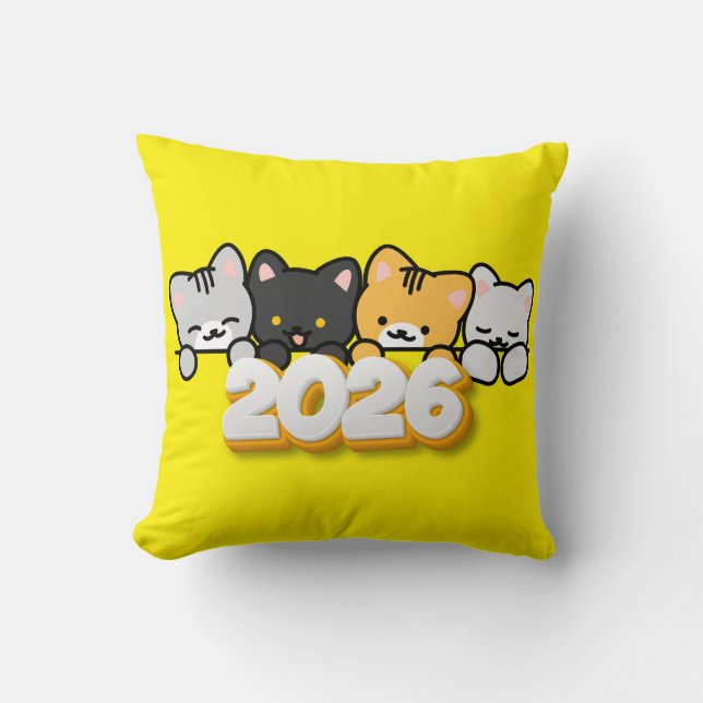 Coussin Pillow Adorable Cats 2026 New Year (Recto)