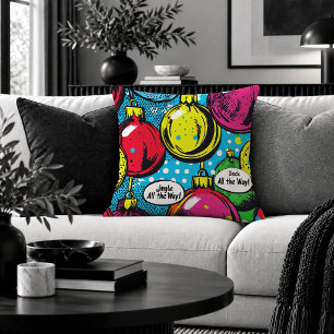 Coussin Pillow Art de Noël Joyeux et Funky avec Boules Déc